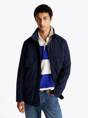 blue water repellent packable field jacket for men tommy hilfiger