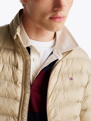 khaki verstaubare, wattierte relaxed fit jacke für herren - tommy hilfiger