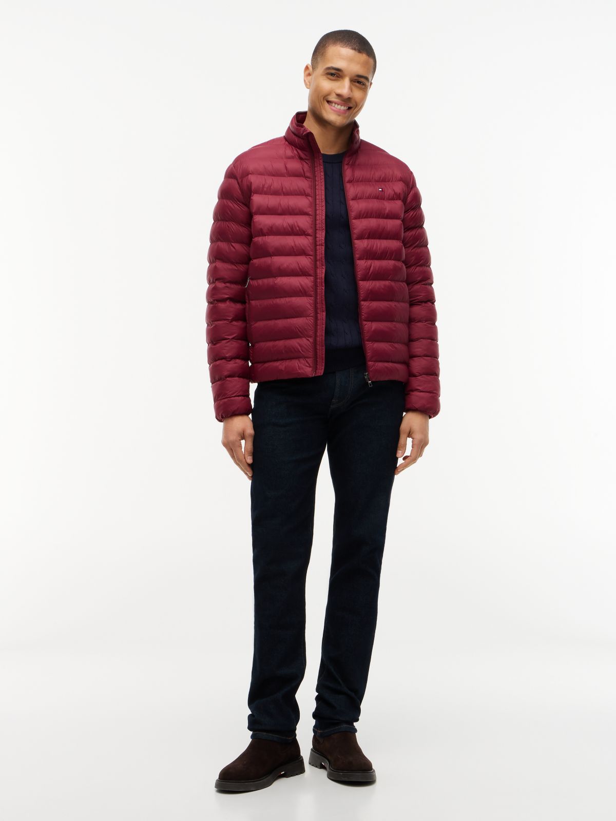 Flag Embroidery Packable Quilted Jacket — Red