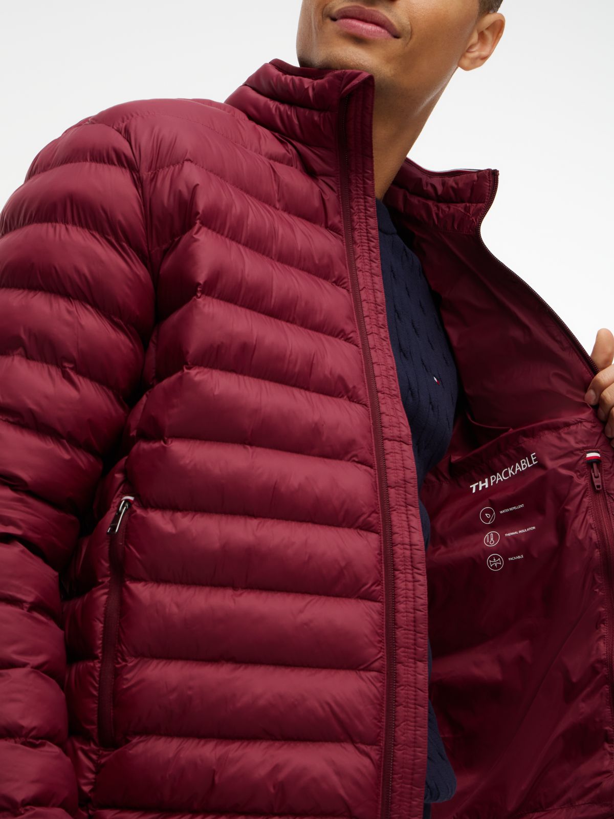 Flag Embroidery Packable Quilted Jacket — Red