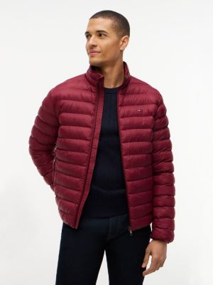 purple verstaubare stepp-jacke mit flag-stickerei für herren - tommy hilfiger