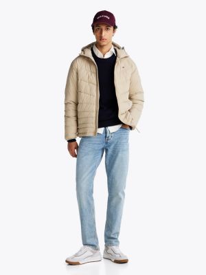 beige water repellent quilted relaxed jacket for men tommy hilfiger