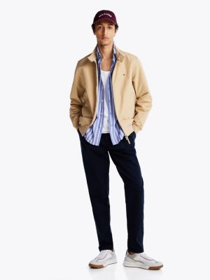 beige relaxed harrington jacket for men tommy hilfiger