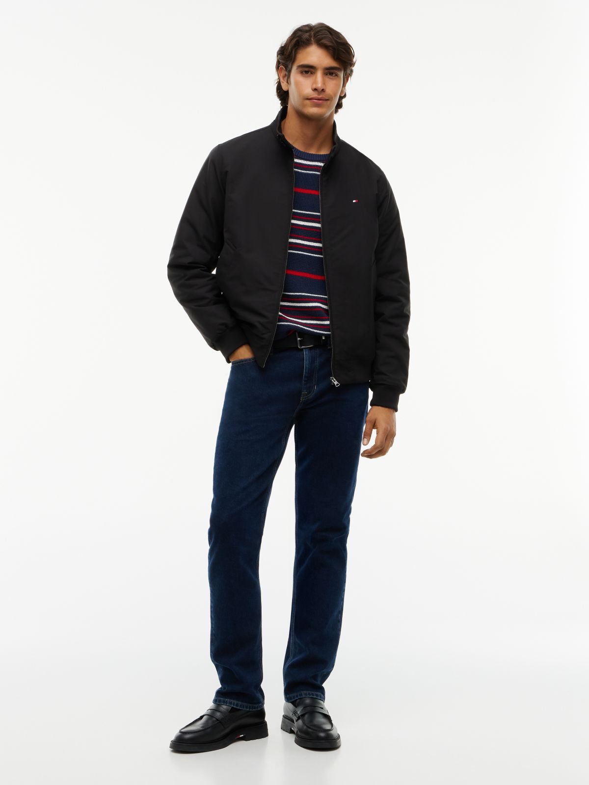 Flag Embroidery Zip-Thru Harrington Jacket — Black