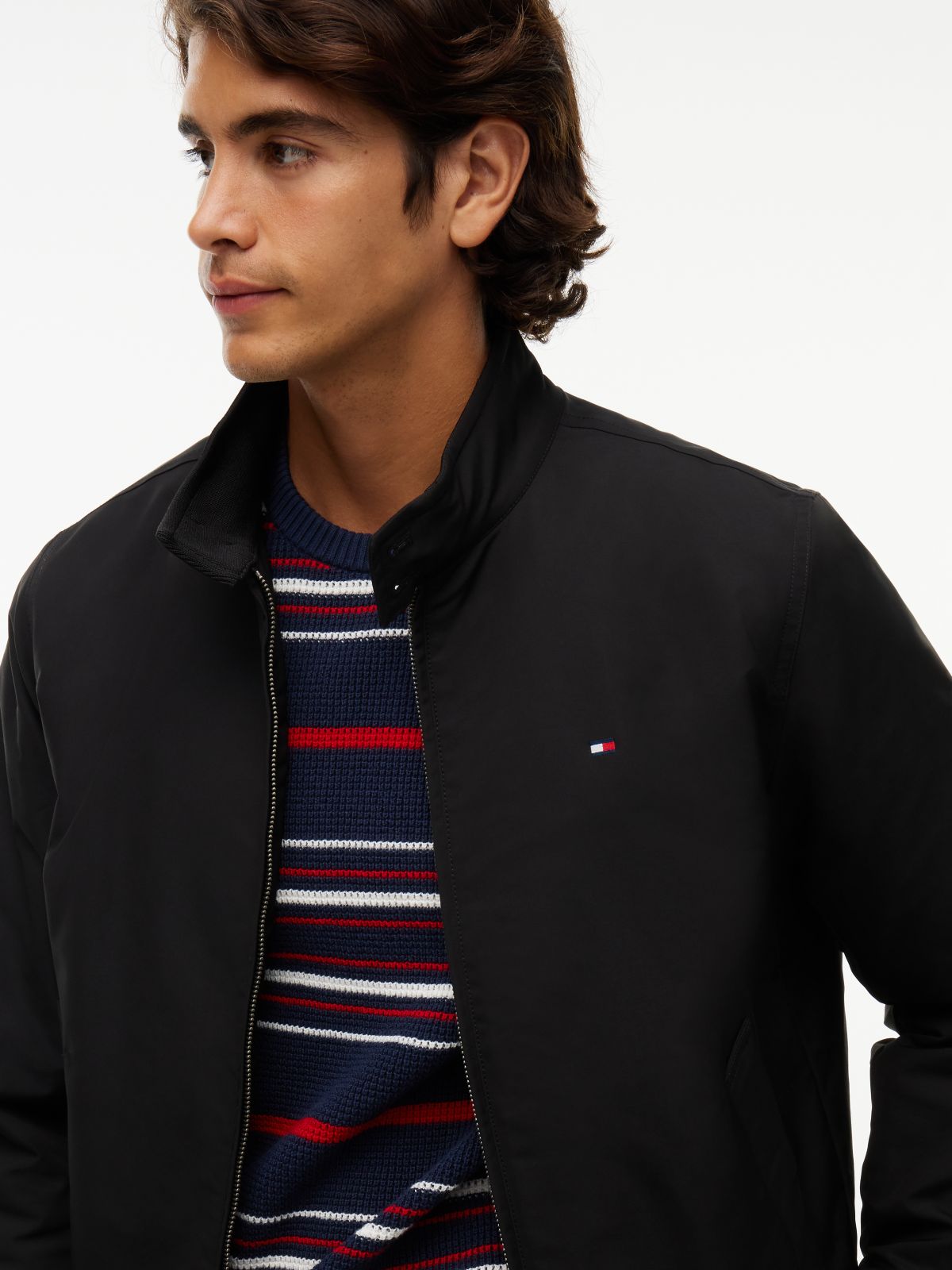 Flag Embroidery Zip-Thru Harrington Jacket — Black
