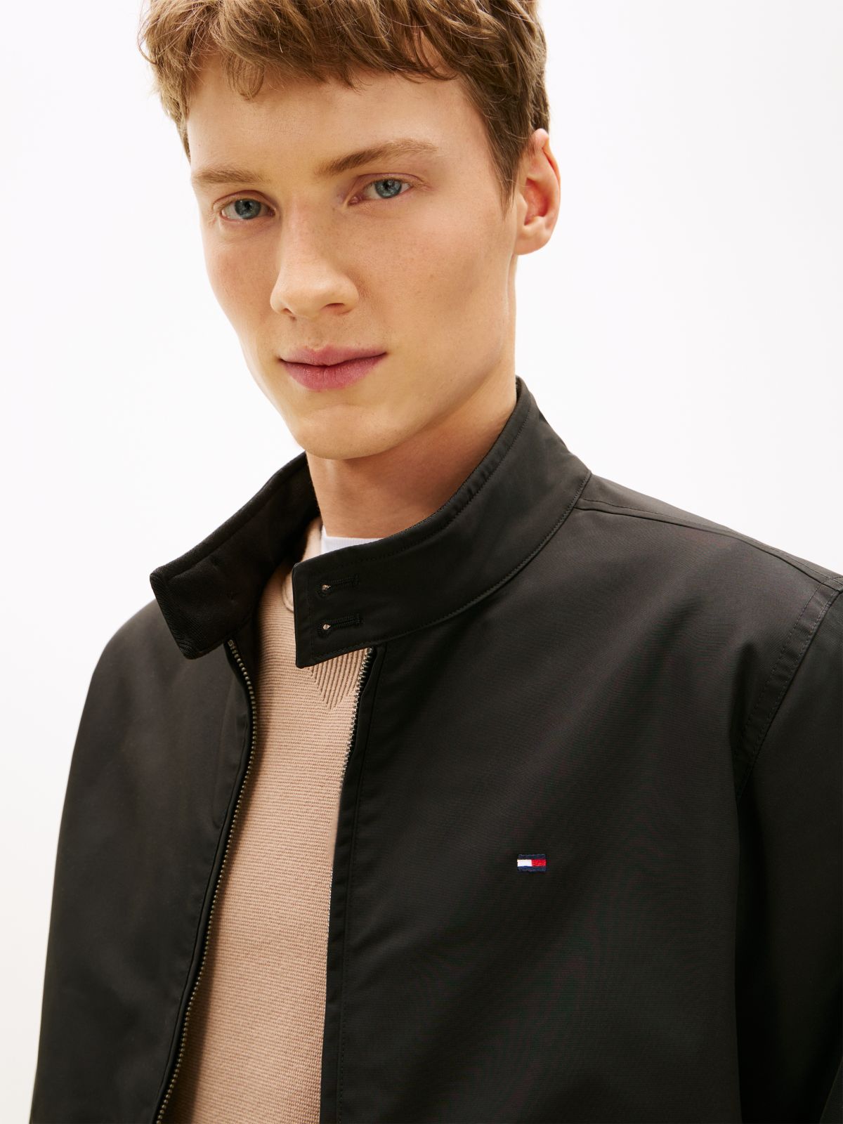 Flag Embroidery Zip-Thru Harrington Jacket — Black