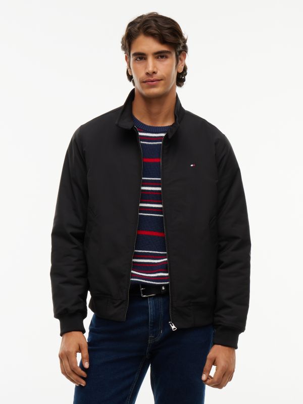 Flag Embroidery Zip-Thru Harrington Jacket — Black