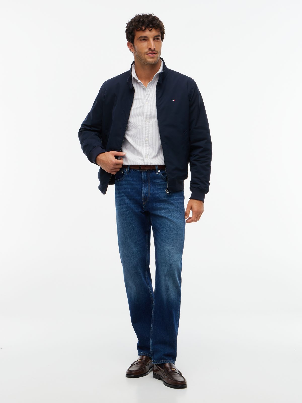 Flag Embroidery Zip-Thru Harrington Jacket — Blue