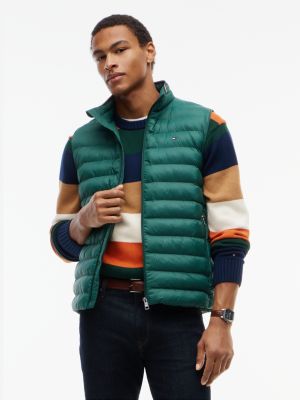 green packable quilted zip-thru gilet for men tommy hilfiger