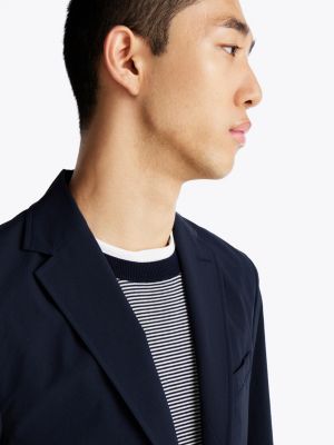 blazer in tessuto antistropicciamento blu da uomini tommy hilfiger