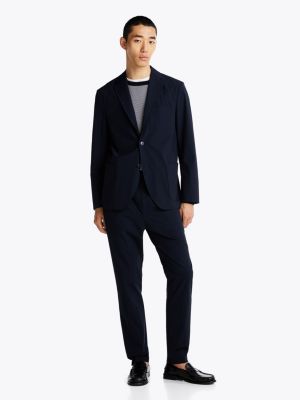 blazer in tessuto antistropicciamento blu da uomini tommy hilfiger