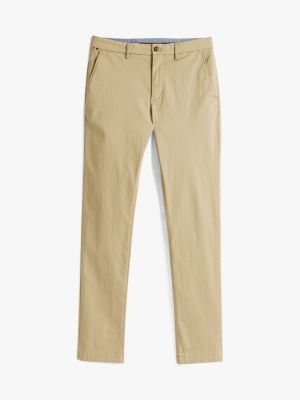 beige slim flag embroidery chinos for men tommy hilfiger