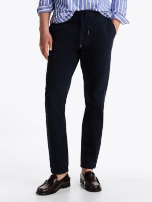 blauw harlem tapered leg chino met trekkoord voor heren - tommy hilfiger