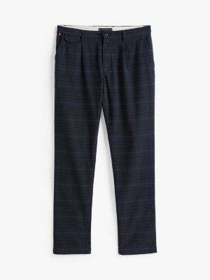 blue prince of wales check tapered chinos for men tommy hilfiger