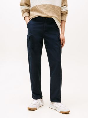 blue satin relaxed cargo trousers for men tommy hilfiger