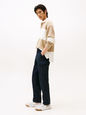 blue satin relaxed cargo trousers for men tommy hilfiger