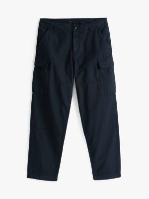 blue satin relaxed cargo trousers for men tommy hilfiger