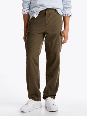 green satin relaxed cargo trousers for men tommy hilfiger