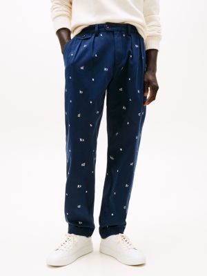 blau greenwich tapered leg fit chinos mit flaggen-stickereien für herren - tommy hilfiger