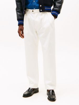 white twill pleated tapered leg chinos for men tommy hilfiger