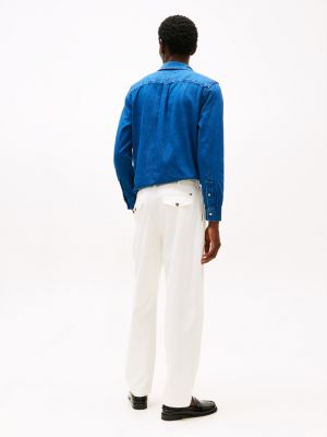 pantalón chino greenwich de pernera cónica con pinzas blanco de hombres tommy hilfiger