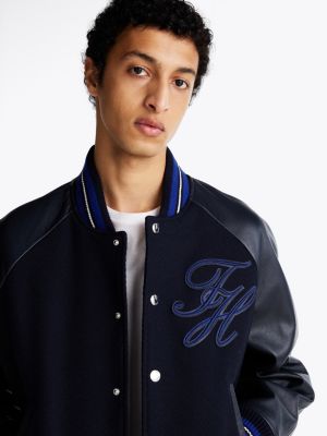 giacca varsity in lana blu da uomini tommy hilfiger