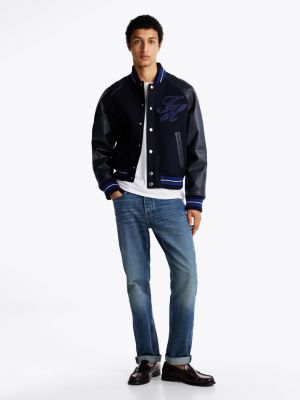 blue pure wool varsity jacket for men tommy hilfiger