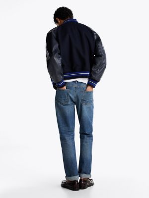 blue pure wool varsity jacket for men tommy hilfiger