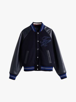 giacca varsity in lana blu da uomini tommy hilfiger