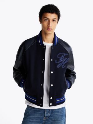 blue pure wool varsity jacket for men tommy hilfiger