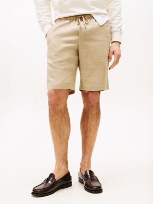 beige harlem linen blend relaxed shorts for men tommy hilfiger