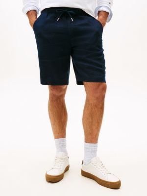 short harlem décontracté en lin mélangé bleu pour hommes tommy hilfiger