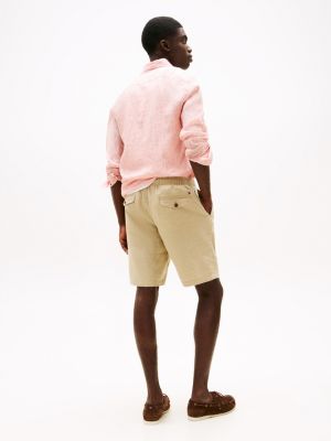 beige harlem relaxed fit short van linnenmix voor heren - tommy hilfiger