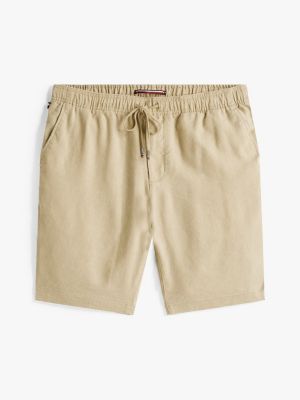 beige harlem relaxed fit short van linnenmix voor heren - tommy hilfiger