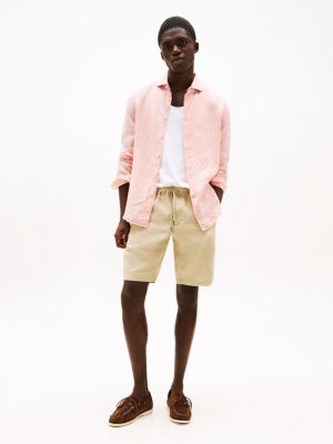 short harlem décontracté en lin mélangé beige pour hommes tommy hilfiger