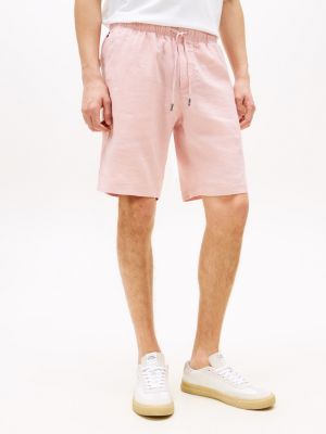 roze harlem relaxed fit short van linnenmix voor heren - tommy hilfiger