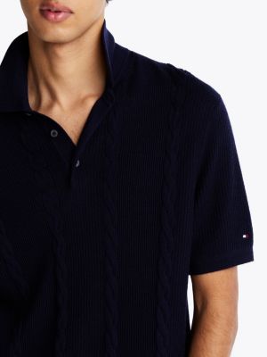 blue regular fit wool blend polo shirt for men tommy hilfiger