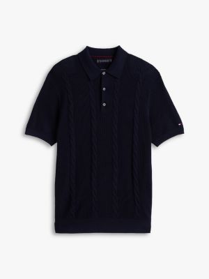 blue regular fit wool blend polo shirt for men tommy hilfiger