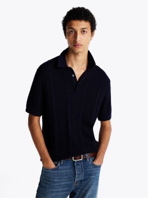 blue regular fit wolmix polo voor heren - tommy hilfiger