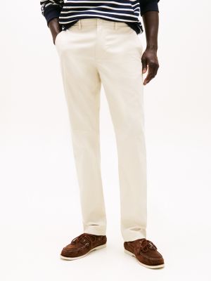 beige denton straight leg fit satin-chinos für herren - tommy hilfiger