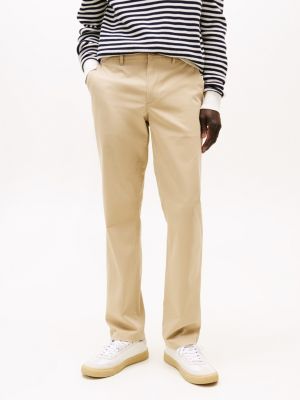 beige denton satin straight leg chinos for men tommy hilfiger