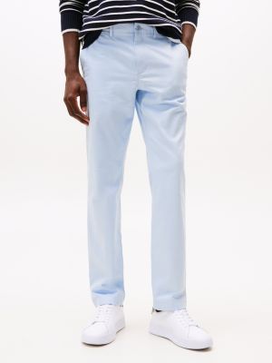 chino droit denton en satin bleu pour hommes tommy hilfiger