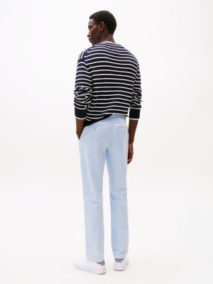 pantaloni chino denton dritti in raso blu da uomini tommy hilfiger