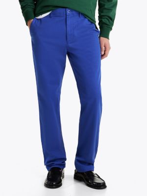 pantaloni chino denton dritti in raso blu da uomini tommy hilfiger