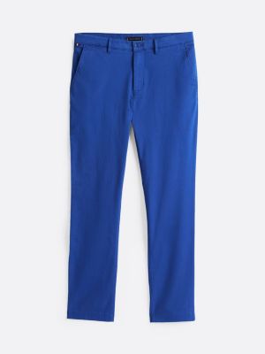 chino droit denton en satin bleu pour hommes tommy hilfiger