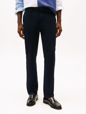 pantaloni chino denton dritti in raso blu da uomini tommy hilfiger