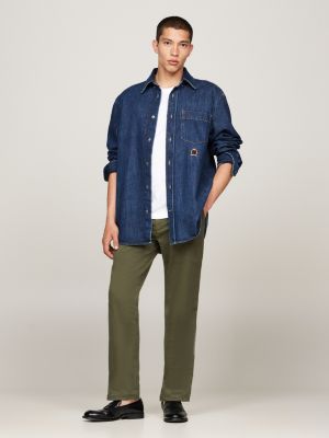 khaki denton satin straight leg chinos for men tommy hilfiger