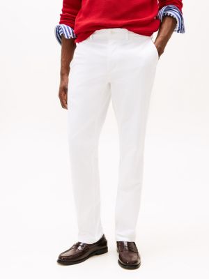 chino droit denton en satin blanc pour hommes tommy hilfiger