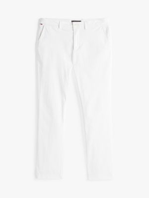 pantaloni chino denton dritti in raso bianco da uomini tommy hilfiger