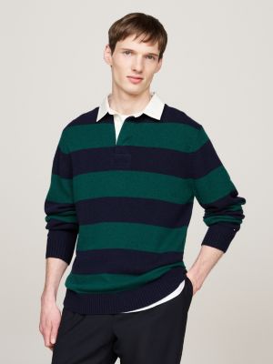 polo rugby relaxed fit in pura lana green da uomini tommy hilfiger